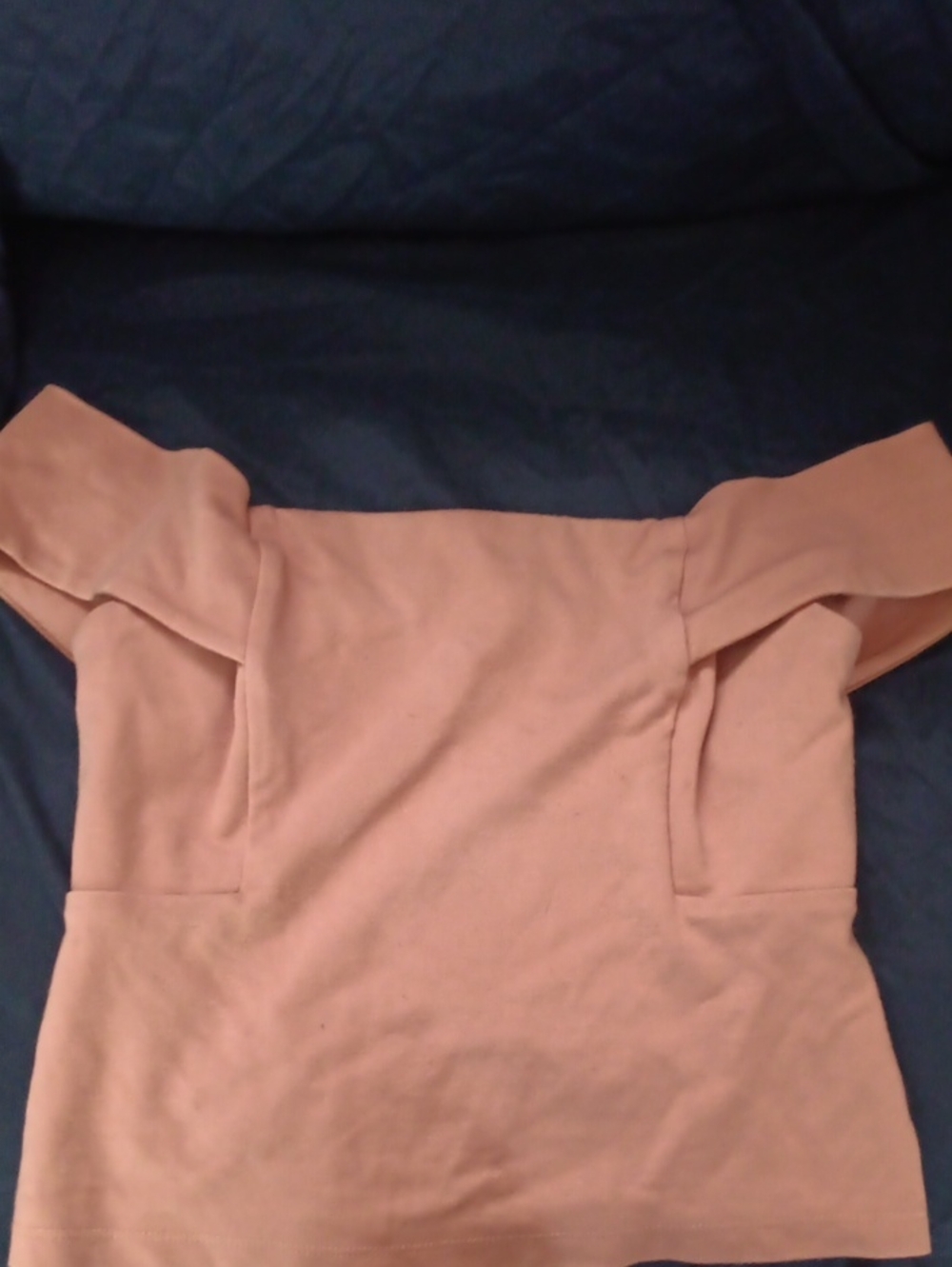 Deletta Peach Off-Shoulder Folded-Neck Crop Top